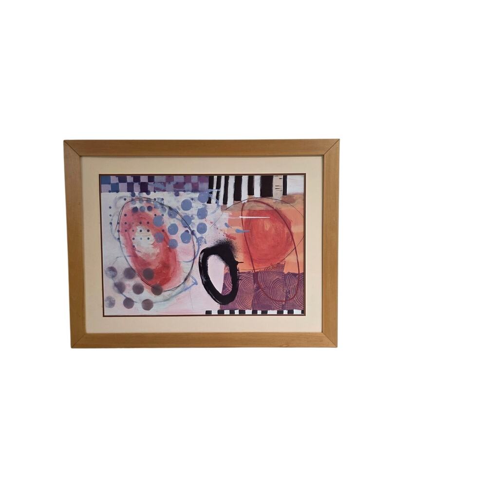 Framed Abstract Geometric Art Print Red Circles Black Ring